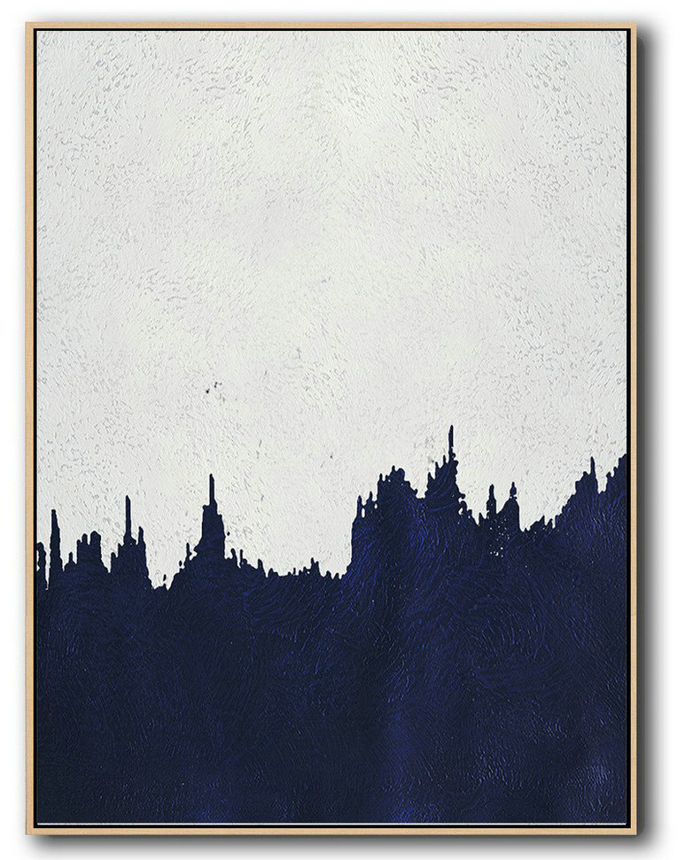 Original Extra Large Wall Art,Buy Hand Painted Navy Blue Abstract Painting Online,Giant Canvas Wall Art